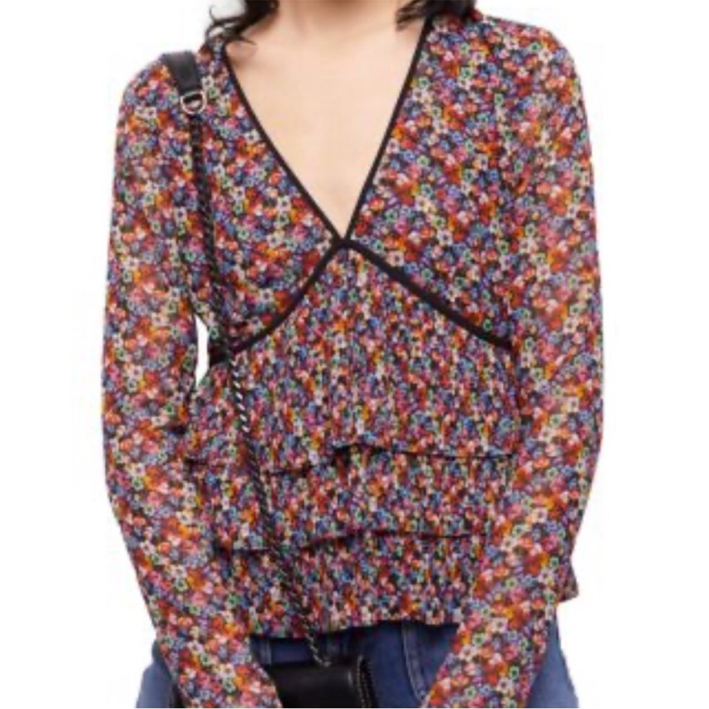 The Kooples Blazing Floral Ruffle Blouse French 1 size small